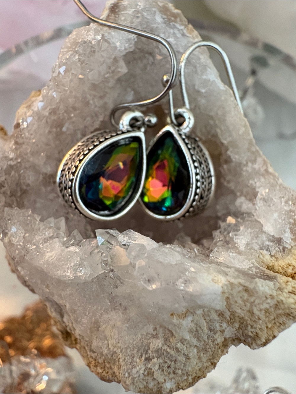 Rainbow  Teardrop Mystic Crystal Drop Earrings
